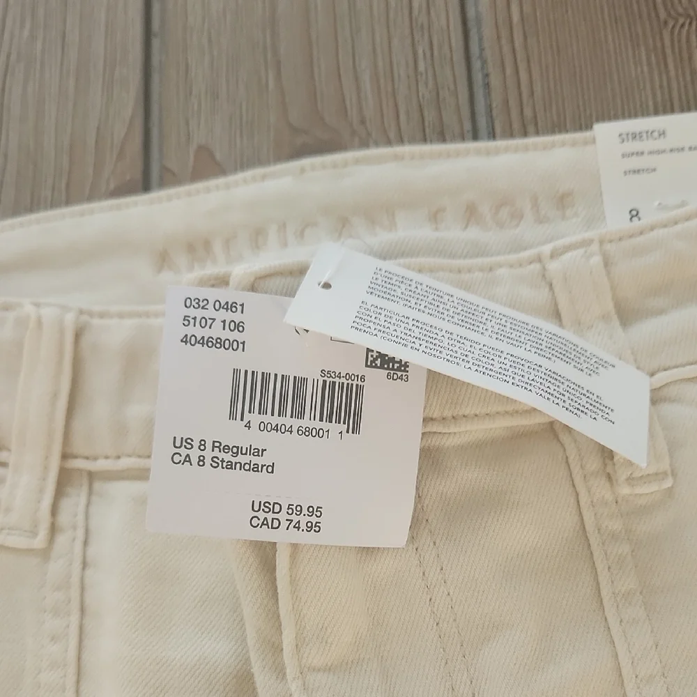 American Eagle Outfitters Off-White Stretch Super High-rise Baggy Wide Leg Pants - Picture 2 of 5